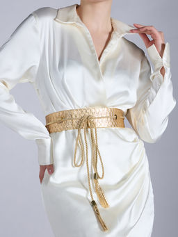 Twenty Dresses by Nykaa Fashion - Gold Animal Textured Broad Tie Up Waist Belt