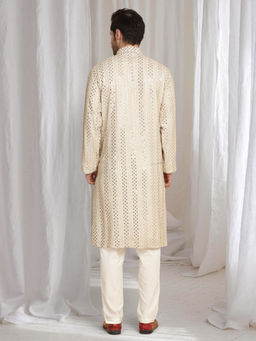 Aham-Vayam - Rajaji Gold Thread Embroidered Kurta With Dupatta