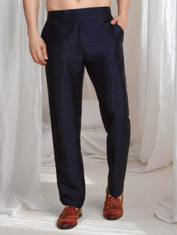 Aham-Vayam - Navy Blue Pushp Flora Embroidered Jacket with Kurta and Pant Set