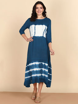 Maaesa - Navy Blue Rayon Staple Bobbin Dress