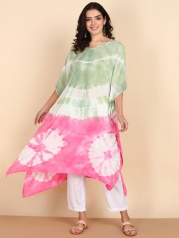 Maaesa - Green Tie & Dyed Crepe Kaftan Kurta