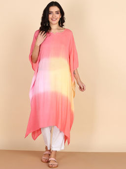 Maaesa - Coral Ombre Crepe Kaftan Kurta
