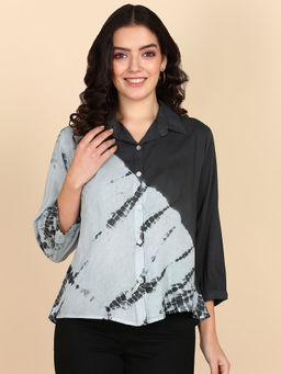 Maaesa - Black Tie & Dyed Rayon Staple Collar Shirt