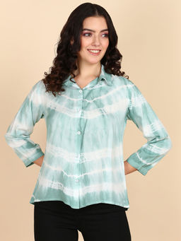 Maaesa - Turquoise Tie & Dyed Rayon Staple Collar Shirt