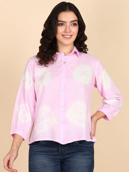 Maaesa - Pink Printed Rayon Staple Collar Shirt