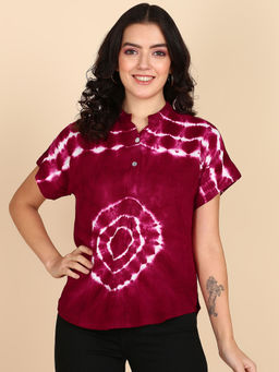 Maaesa - Red Half Sleeves Rayon Slub Top