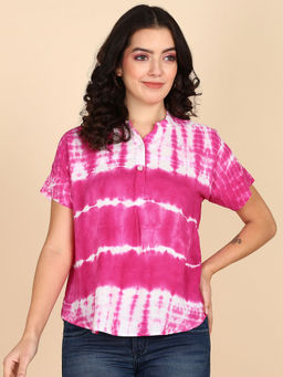 Maaesa - Pink Half Sleeves Rayon Slub Top
