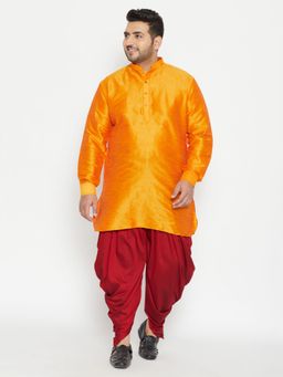 Vastramay - Men Orange Silk Blend Kurta and Dhoti