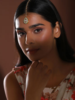 Ruby Raang Studio - Blue Kundan Maang Tikka With Pearl Sring