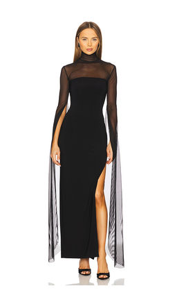 Norma Kamali - Ribbon Sleeve Turtleneck Side Slit Gown