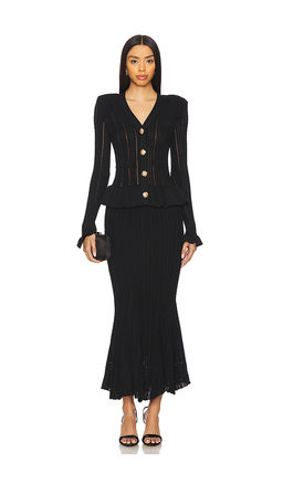 self-portrait - Black Peplum Midi Dress