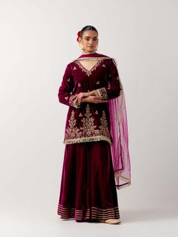 Priya Chaudhary - Pink Kurta with Sharara and Dupatta (Set of 3)