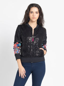 SHAYE - Black Sequined Long Sleeves Party Jacket for Women