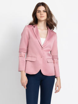 SHAYE - Notched Lapel Collar Pink Solid Long Sleeves Casual Blazer for Women