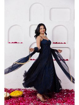 DEASHA INDIA - Keya Midnight Blue Leheriya Anarkali with Pant and Dupatta (Set of 3)