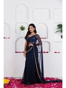 DEASHA INDIA - Kairi Midnight Blue Pre Draped Saree with Stitched Blouse