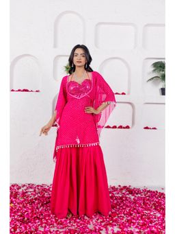 DEASHA INDIA - Myra Pink Mothra Bustier with Kaftan and Sharara (Set of 3)