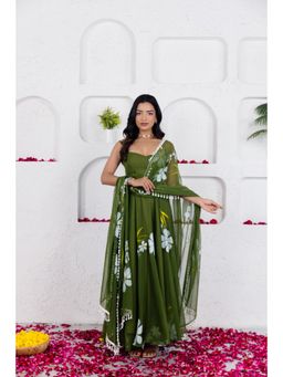 DEASHA INDIA - Reva Green Handpainted Anarkali with Pant and Dupatta (Set of 3)