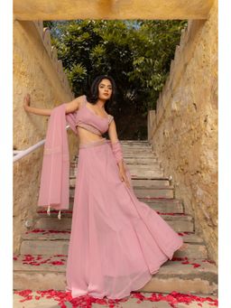 DEASHA INDIA - Tarini Pastel Pink Detailed Lehenga with Blouse and Dupatta (Set of 3)