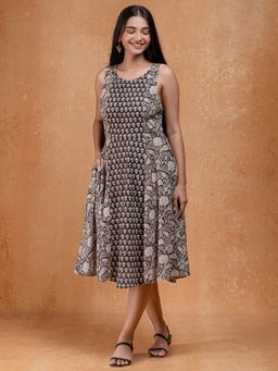 Okhai - Windchimes Handblock Printed Pure Cotton Crossback Dress