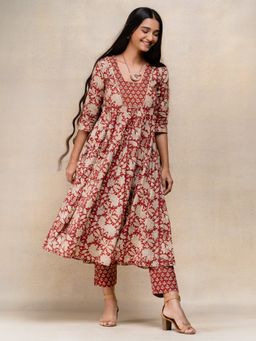 Okhai - Rosemary Mirrorwork Handblock Printed Pure Cotton Kurta Pant (Set of 2)