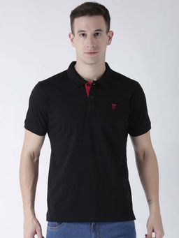 Club York - Men Black Solid Polo Collar T-Shirt