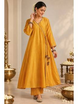 TAHILIYA - Yellow Chanderi Silk Angrakha Kurta