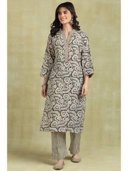 TAHILIYA - Black Daboo Hand Block Printed Cotton Kurta