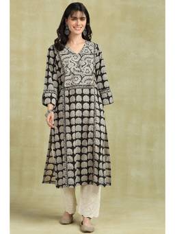 TAHILIYA - Black Daboo Hand Block Printed Cotton Kurta