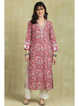 TAHILIYA - Pink Sanganeri Hand Block Printed Cotton Kurta