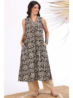 TAHILIYA - Black Daboo Printed Sleeveless Kurta