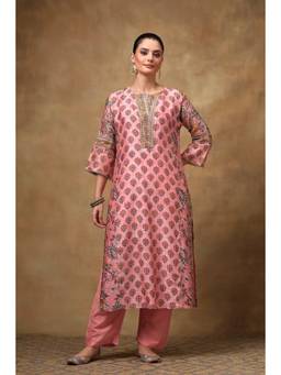 TAHILIYA - Pink Chanderi Silk Straight Kurta