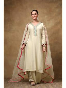TAHILIYA - Cream Tissue Silk A Line Kurta
