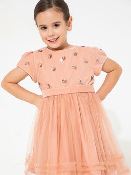 CHERRY CRUMBLE BY NITT HYMAN - Peach Embellished/sequined Giggly Salmon Dress