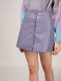 Twenty Dresses by Nykaa Fashion - Lavender A Line Faux Leather Short Skirt