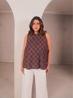 WHY SO BLUE - Everyday Checks Brown Women Top