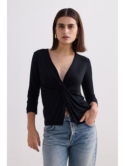 Reistor - Twist Front Knit Shirt In Black Top