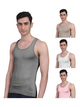 FREECULTR - Men's Twin Skin Bamboo Anti Microbial Breathtech Cotton Vest, Pack of 4