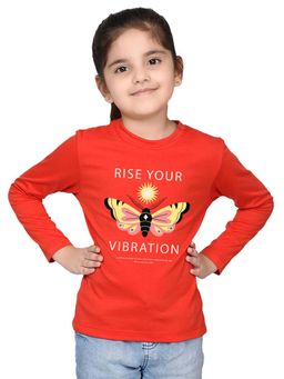 Nusyl - Girl Red Butterfly Printed Full Sleeves T-Shirt