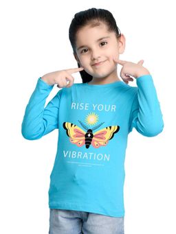 Nusyl - Girl Blue Butterfly Printed Full Sleeves T-Shirt