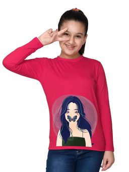 Nusyl - Girl Hot Pink Girl Printed Full Sleeves T-shirt