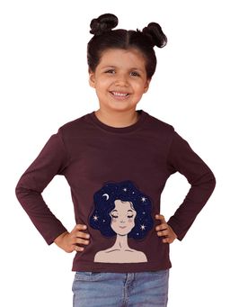 Nusyl - Girl Brown Printed Full Sleeves T-shirt