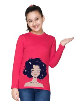 Nusyl - Girl Hot Pink Printed Full Sleeves T-shirt