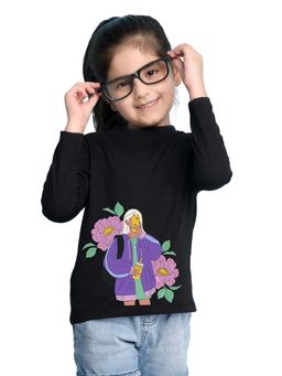 Nusyl - Girl Black Graphic Printed Full Sleeves T-shirt