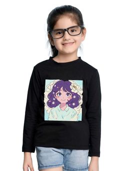 Nusyl - Girl Black Cartoon Girl Printed Full Sleeves T-shirt