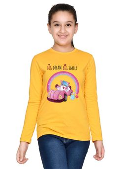 Nusyl - Girl Yellow Printed Full Sleeves T-shirt