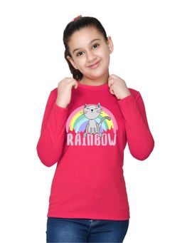 Nusyl - Girl Rainbow and Cat Printed Full Sleeves T-shirt
