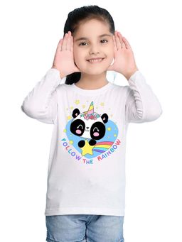 Nusyl - Girl White Unicorn Panda Printed Full Sleeves T-shirt