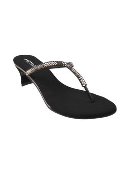 Metro - Womens Black Block Heel ChappalsMetro Embellished-sequined Black Heels