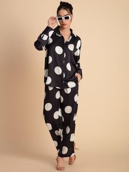 Lounge Dreams - Black Polka Dots Printed Satin Co-Ord (Set of 2)